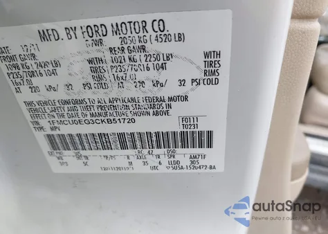 2012 Ford Escape Limited из США, поврежденный, VIN 1FMCU0EG3CKB51720